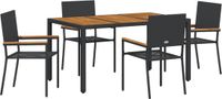 vidaXL Tuin Eettafel Set Zwart Poly Rattan