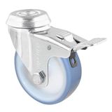 WAGNER Soft-zwenkwiel met ruggat, diameter 75 mm, bouwhoogte 100 mm, verzinkt staal, blauw/wit, rem, draagkracht 60 kg