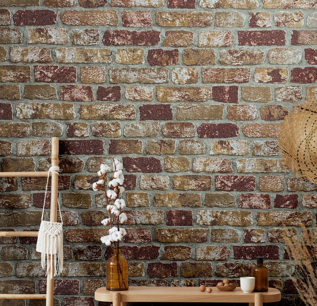 Marburg Behang Bakstenen Muur - Bruin/Beige - Industrieel - Vliesbehang