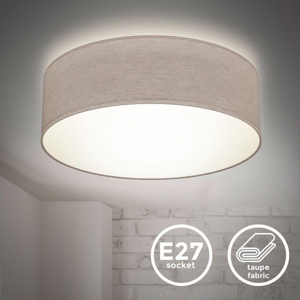 B.K.Licht Plafondlamp - Ø30cm - Taupe - E27 - Excl. Lichtbron
