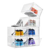 Attelite Drop Front Plastic Schoenendoos met Doorzichtige Deur, Set van 6, Stapelbaar, Voor Display Sneakers, Eenvoudige Montage, Geschikt tot US Maat 12 (13.4\"x 10.6\"x 7.4\")