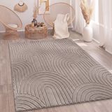 Paco Home Vloerkleed Woonkamer Slaapkamer Hoogpolig Zacht Afwasbaar Uni 3D Optiek Modern Taupe 200x280 cm