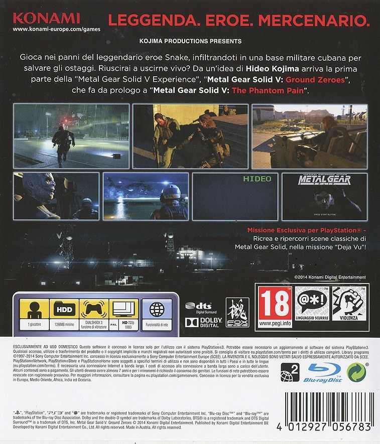 Konami Metal Gear Solid Ground Zeroes - PS3 - Italiaans