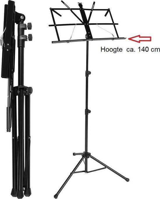 Extra Hoog - Opklapbare Muziekstandaard - Lessenaar voor bladmuziek - Zwart