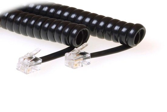 Advanced Cable Technology Gekrulde telefoonhoorn kabel zwart telefoonkabel met 2x RJ10 1.50 m