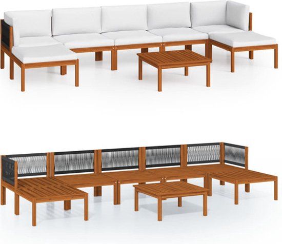 vidaXL 8-delige tuinloungeset met kussens crème acaciahout