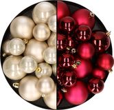 Decoris Kaemingk B.V. Kerstversiering kunststof kerstballen kleuren mix champagne/donkerrood 6-8-10 cm pakket van 44x stuks