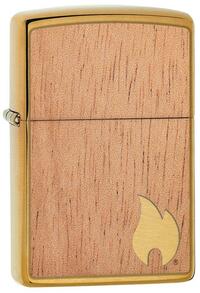 Zippo Woodchuck Mahogany Emblem Brushed Brass Lighter