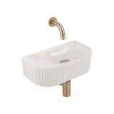 QeramiQ Fuente Fontein - 40x22x12cm - ribbel - halfrond - zonder fonteinkraangat - keramiek - fonteinkraan geborsteld messing - verlaagd sifon - afvoerplug - linnen