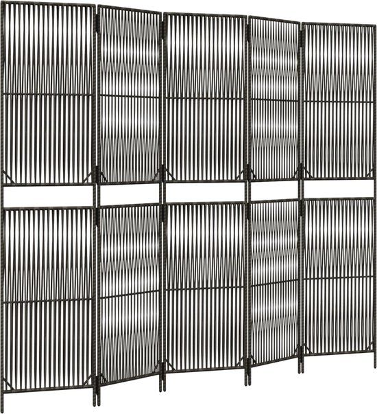 vidaXL Kamerscherm 5 panelen poly rattan grijs