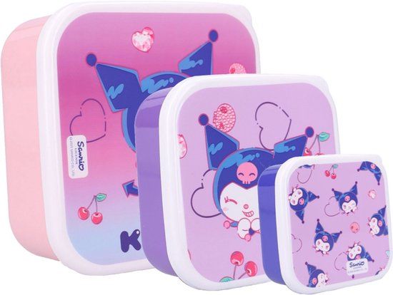 Kuromi Snackbox 3in1 - Lunchboxen - Fruitdoos - Paars - Kunststof - 3 stuks