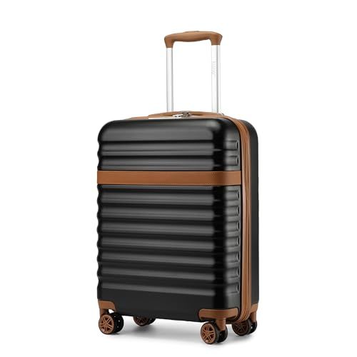 Kono Carry On Koffer ABS+PC Hardshell Lichtgewicht Reizen Cabine Bagage met TSA Slot Spinner Wielen, Zwart/Bruin, Cabin-20 inch