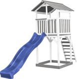 AXI Beach Tower Speeltoestel in Grijs/Wit - Speeltoren met Zandbak en Blauwe Glijbaan - FSC hout - Speelhuis op palen voor de tuin