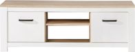 FORTE Elara meuble TV avec 2 portes, panneau de particules, blanc mat / chêne bianco