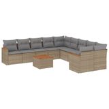 VidaXL Ensemble de jardin 11 pièces avec coussins poly rotin beige