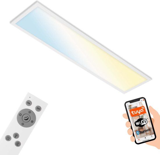 Briloner Smart LED Plafondlamp - CCT, Dimbaar, 100x25cm - Wit