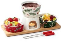 Excellent Houseware - Porseleinen Fondue Set - 6-delig - Bamboe Tafel Onderzetter