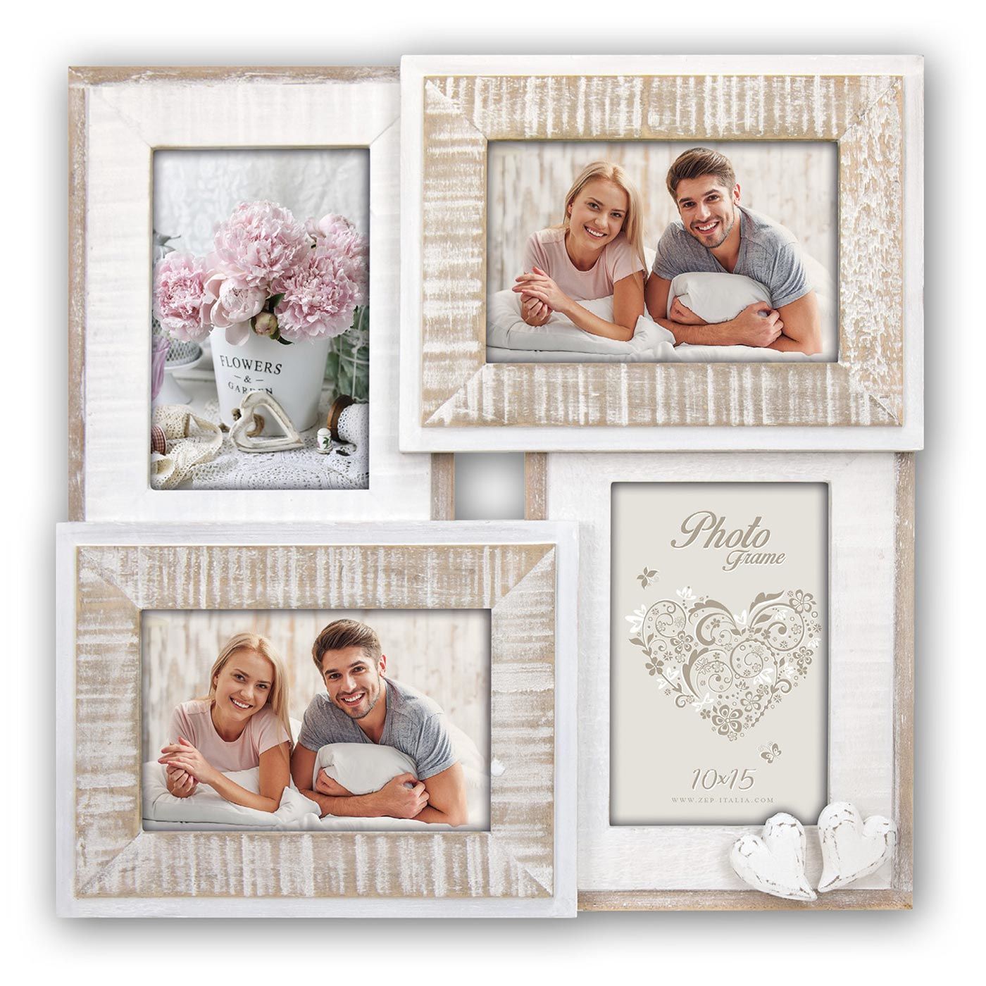 ZEP Molveno Fotolijstset - Hout - 4 Foto's 10x15 cm - Natuurlijk/Wit