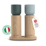 LARS NYSØM Houten Peper- en Zoutmolenset met Dienblad – Handmatige Molens met Verstelbare Keramische Maalwerken – Elegante Beukenhouten Set voor Keuken of Tafel (Stone Blue/Sky Blue)