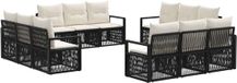 vidaXL Tuinbank - Set - 12 zitplekken - Zwart - Polyrattan