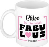 Bellatio Decorations Naam mok Chloe - wit - Fabulous - keramiek - 300 ml - cadeau collega beker - cadeau