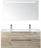 BES LED Seville Badmeubelset 120 cm - 2 Laden Craft Oak Edge - Wastafel Enjoy Dubbel met Sence Spiegel