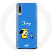 Maniacase Hoesje voor Samsung Galaxy A70 Bangtan BTS BT21 Chimmy Jimin blauwe achtergrond