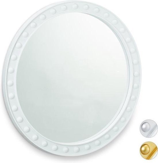 Relaxdays spiegel rond - sierspiegel gang - wandspiegel - design - 50.5 cm rond - modern wit