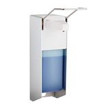 Relaxdays zeepdispenser, 1000 ml, desinfectiemiddel, zeep, elleboog-hendel, wandmontage, dispenser, zilver