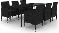 vidaXL 7-delige Tuinset met kussens poly rattan en glas