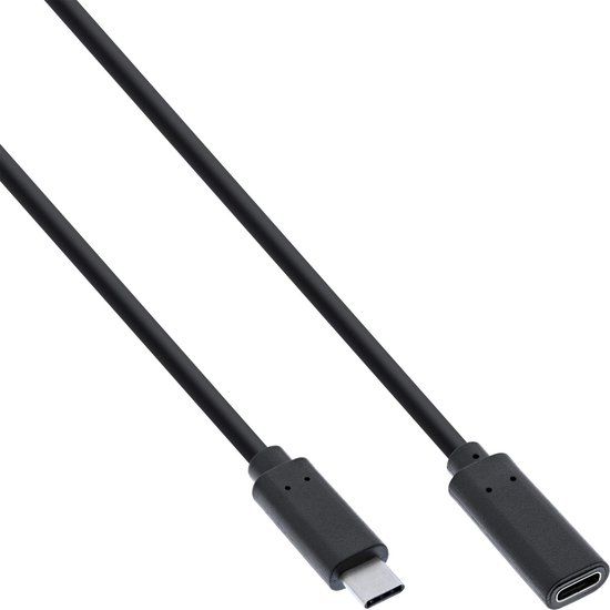 InLine USB-C naar USB-C verlengkabel - USB3.2 - 1 meter - Zwart