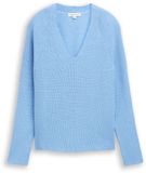 Tom Tailor - Gebreide trui met V-hals - Maat S - light fjord blue