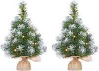 Mica Decorations Kunstkerstboom - 3x - nepsneeuw - 10 LED lampjes en sneeuw - H45 cm - Mini kerstboompjes