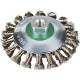 Rhodius EKBZ, 8 stuks brosse kegelborstel 115 x 15 x 20 x M14 mm, geklopt, Topline, Made in Germany, voor roestvrij staal, staal EKBZ 353093