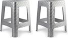 Plasticforte Tabouret de cuisine/repose-pieds - 2x - rotin - argent - plastique - 36 x 36 x 45 cm