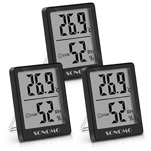 SONOMO Thermo-hygrometer, set van 3 hygrometer, indoor thermometer, digitale kamerthermometer, luchtvochtigheidsmeter voor interieur, woonkamer, babykamer, kantoor (zwart)