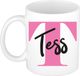 Bellatio Decorations Naam mok Tess - roze - wit - keramiek - 300 ml - cadeau beker