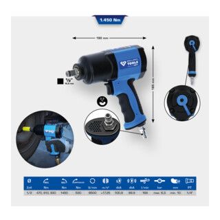 Brilliant Tools 1/2" Air Impact Wrench, 1450 Nm