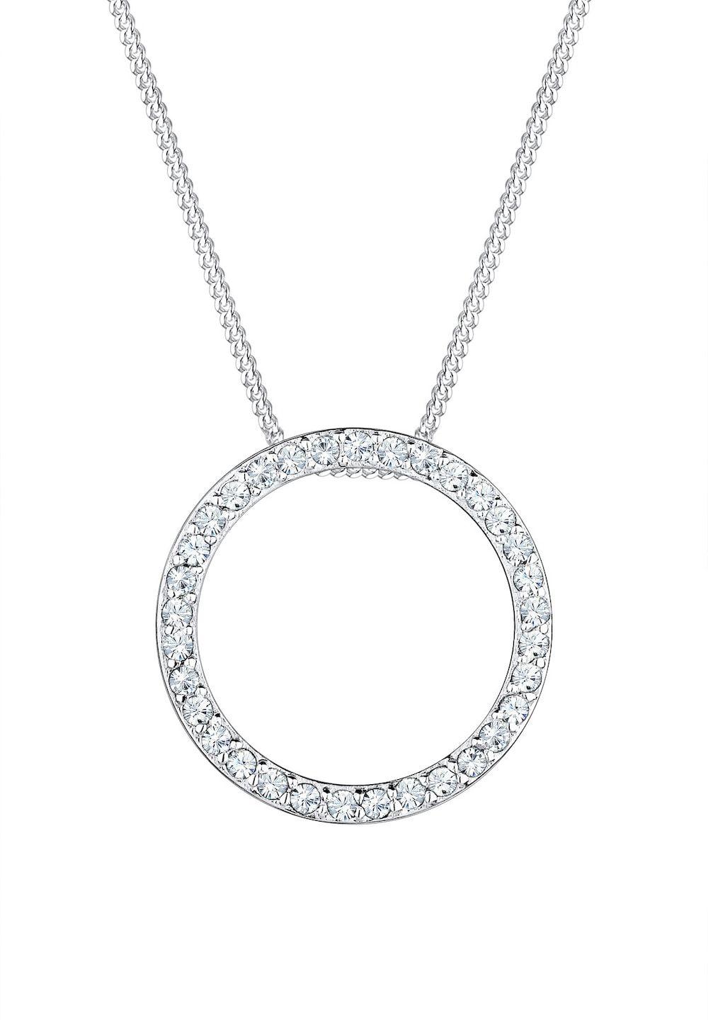 Elli Halsketting Dames Cirkel Hanger Klassiek met Kristallen in 925 Sterling Zilver