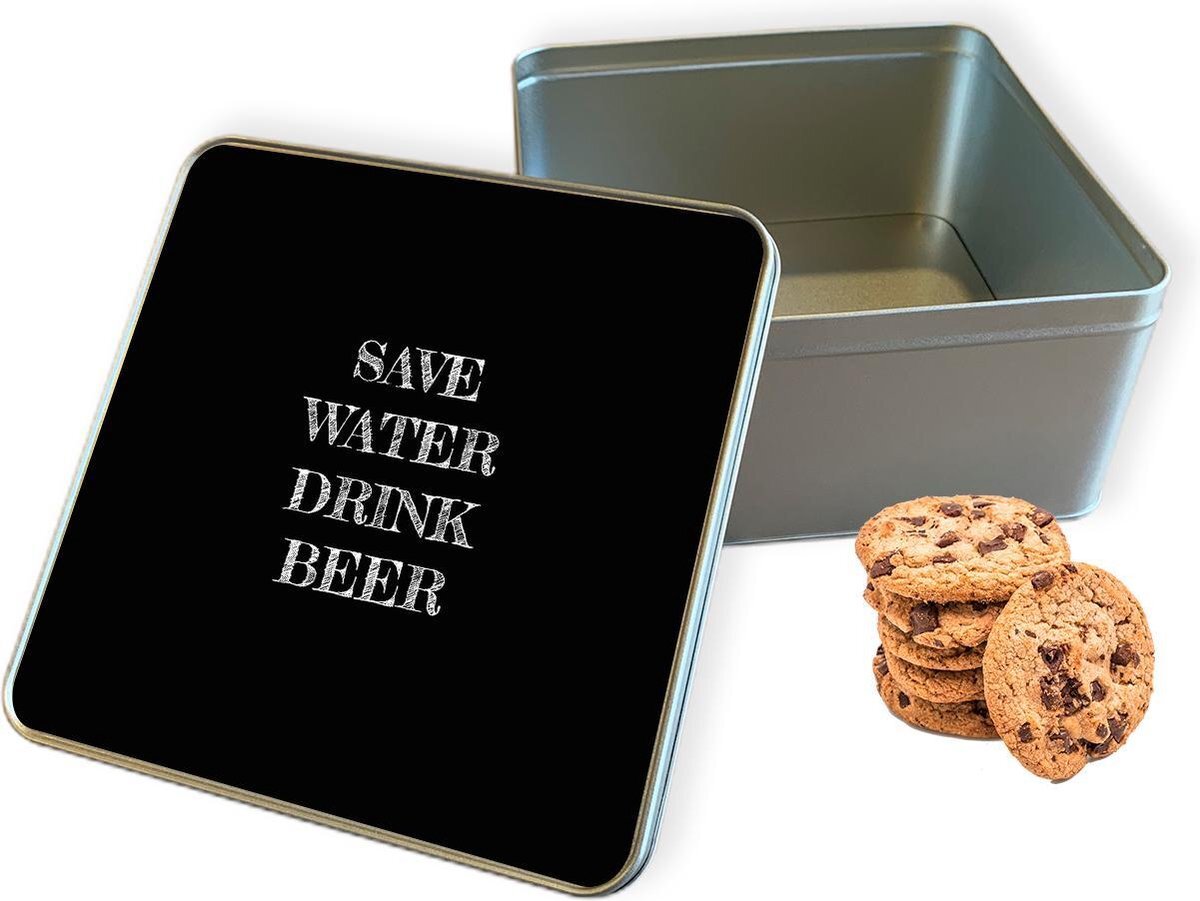 qMust Koektrommel Save Water Vierkant - Bewaarblik 20x20x10 cm