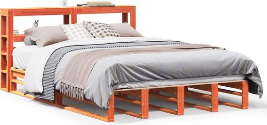 vidaXL Bedframe - Massief Grenenhout - Wasbruin - 135x190 cm