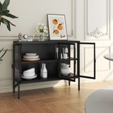 en.casa Vitrinekast Borshavisa staal 80x100x35 cm zwart