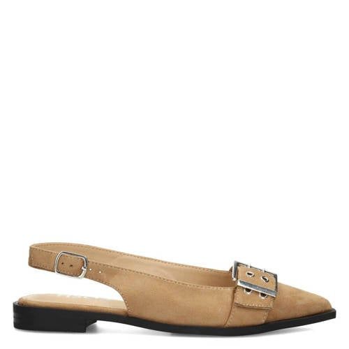 POSH by Poelman Cecile suède slingback loafers met siergesp beige