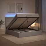 vidaXL Ottomanbed met matras en LED-verlichting, taupekleurig, 140 x 200 cm, met stoffen bekleding