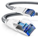 CSL CAT.8 netwerkkabel 40 Gbits - 3m - katoenen mantel - LAN-kabel patchkabel datakabel RJ45 - CAT 8 Gigabit Ethernet-kabel - 40000 Mbit glasvezelsnelheid - S/FTP PIMF afscherming - wit