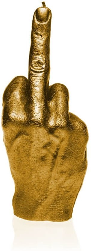 Candellana figuurkaars Hand FCK goud / koper kleur gelakt. Hoogte 22 cm 30 uur