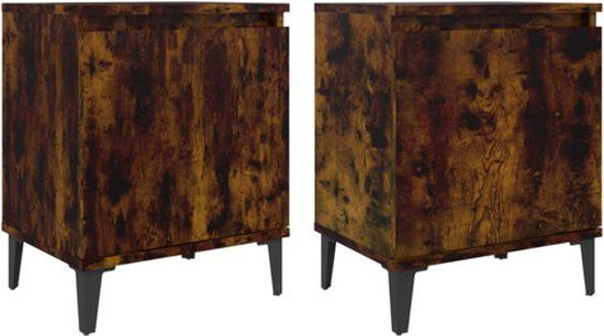 vidaXL Nachtkastjes met metalen poten 40x30x50 cm gerookt eiken (Set van 2)