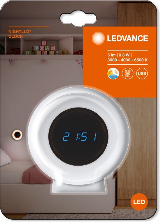 LEDVANCE NIGHTLUX Digitale Klok & Nachtlampje - Wit - 5lm