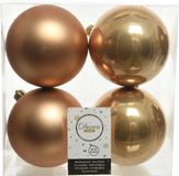 Decoris Kerstballen - 4x st - camel bruin - D10 cm - kunststof