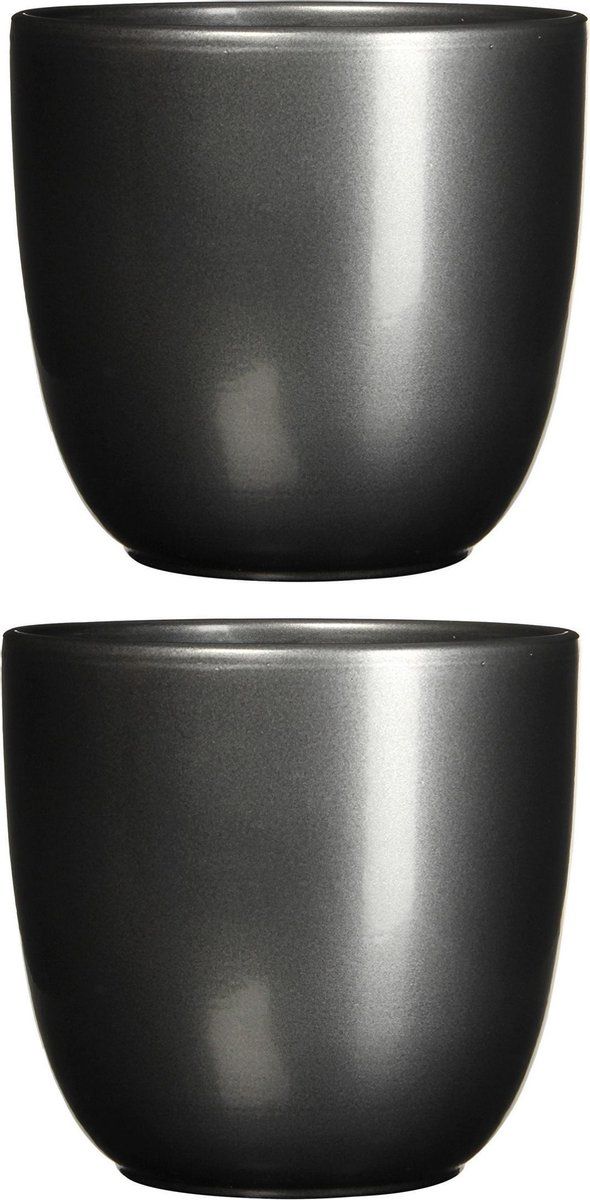 Mica Decorations Bloempot - Antraciet Grijs - Keramiek - H23 x D25 cm - Set van 2
